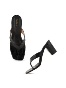 DressBerry Black Textured Block Heels