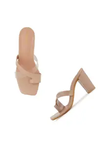 DressBerry Beige Open Toe Block Heels