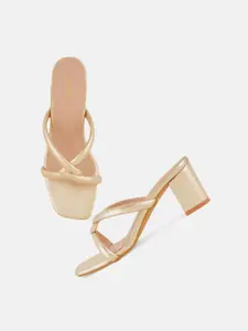 DressBerry Gold Toned Strappy Block Heels