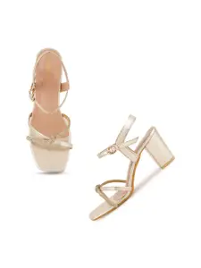 DressBerry Gold-Toned Embellished Open Toe Block Heels