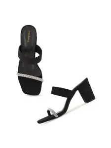 DressBerry Black Embellished Block Heels