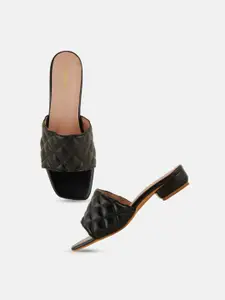 DressBerry Black Textured Open Toe Block Heels