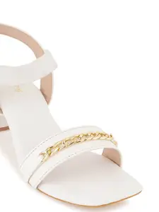 DressBerry White Embellished Open Toe Block Heels