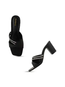 DressBerry Black Embellished Block Heels