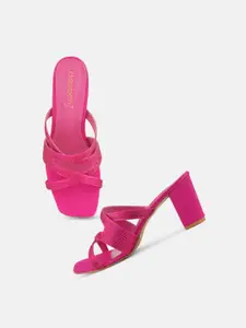 DressBerry Pink Embellished Open Toe Block Heels