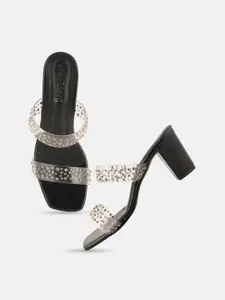 DressBerry Black Embellished Block Heels