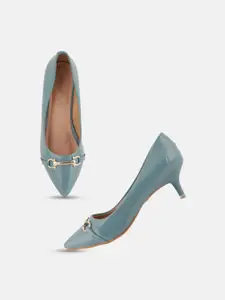 DressBerry Blue Pointed Toe Kitten Heeled Pumps
