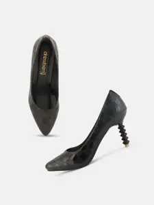 DressBerry Black Textured Pointed Toe Stiletto Heeled Pumps