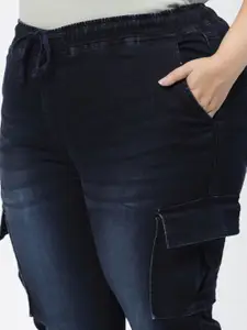plusS Plus Size Women Jogger Light Fade Stretchable Cargo Jeans