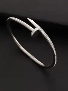Fashion Frill Cubic Zirconia Silver-Plated Bangle-Style Bracelet