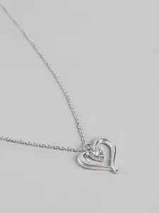 VANBELLE 925 Sterling Silver Rhodium Plated with CZ Heart Pendant with Chain