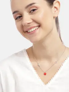 Carlton London 925 Sterling Silver Rhodium-Plated Heart Shaped Pendant with Chain