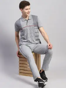 Monte Carlo Geometric Printed Polo Collar Casual T-Shirt With Trousers