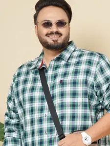 Hardsoda by The Indian Garage Co Plus Size Checked Spread Collar Long Sleeves Casual Shirt