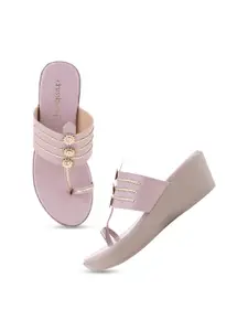 DressBerry Purple Embellished Open Toe Wedge Heels