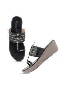 DressBerry Embellished Open Toe Wedge Heels