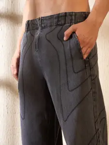 FUGAZEE Men Black Clean Look High-Rise Light Fade Embroidered Cotton Straight Fit Jeans