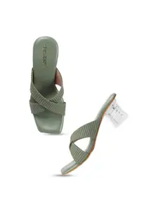 DressBerry Textured Cross Strap Block Heels