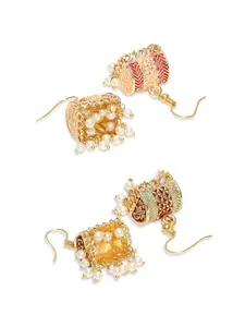 OOMPH Set Of 2 Floral Meenakari Jhumkas