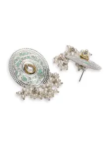 OOMPH Kundan Studded Oval Meenakari Studs Earrings