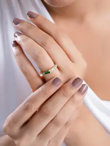 SWASHAA 18K Gold-Plated Emerald CZ-Studded Adjustable Finger Ring