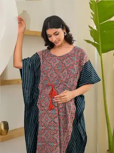 Aujjessa Ethnic Motifs Print Flared Sleeve Maternity Kaftan Maxi Dress