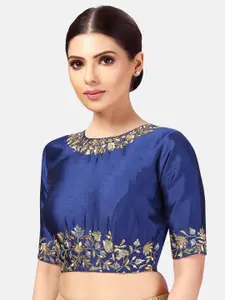 Studio Shringaar Floral Embroidered Boat Neck Thread Work Saree Blouse