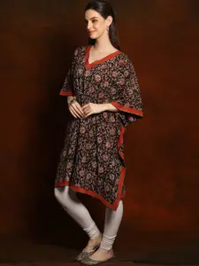 Exotic India Pure Cotton Floral Printed Short Kaftan