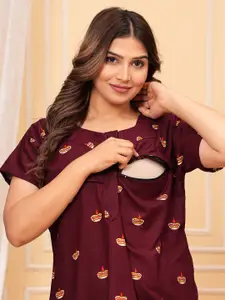 JVSP FASHION Ethnic Motifs Printed Pure Cotton Maternity Maxi Nightdress