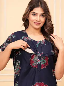 JVSP FASHION Ethnic Motifs Printed Pure Cotton Maternity Maxi Nightdress