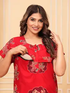 JVSP FASHION Ethnic Motifs Printed Pure Cotton Maternity Maxi Nightdress