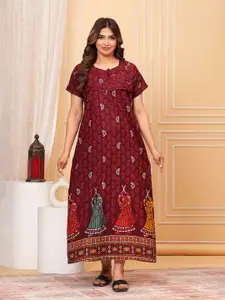 JVSP FASHION Ethnic Motifs Printed Pure Cotton Maternity Maxi Nightdress