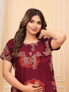 JVSP FASHION Ethnic Motifs Printed Pure Cotton Maternity Maxi Nightdress