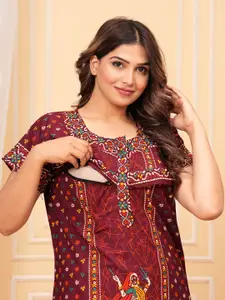 JVSP FASHION Ethnic Motifs Printed Pure Cotton Maternity Maxi Nightdress