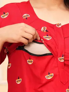 JVSP FASHION Ethnic Motifs Printed Pure Cotton Maternity Maxi Nightdress