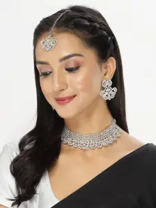 Sukkhi Rhodium-Plated American Diamond Necklace and Earrings