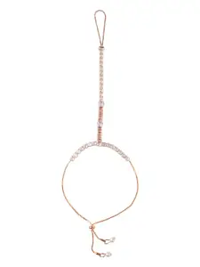 FEMMIBELLA Rose Gold-Plated Cubic Zirconia Studded Wraparound Ring Bracelet