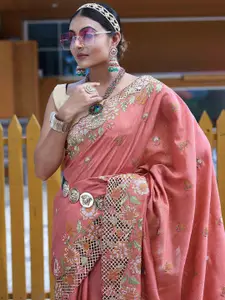 DEVATITHI Floral Embroidered Pure Silk Saree With Blouse Piece