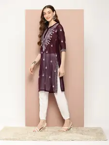 Ironic Creation Women Floral Embroidered Georgette A-Line Kurta