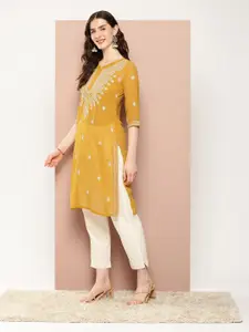 Ironic Creation Women Floral Embroidered Georgette A-Line Kurta
