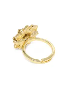 Estele Gold-Plated Floral Crystal-Studded Finger Ring