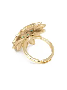Estele Gold-Plated Floral Crystal-Studded Finger Ring