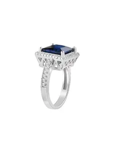 Ornate Jewels Rhodium-Plated 925 Sterling Silver Blue Sapphire Statement Ring
