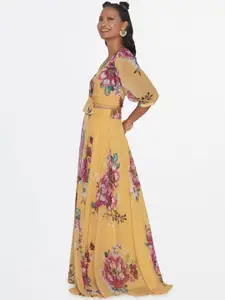 Global Desi Floral Printed Square Neck Top With Skirt