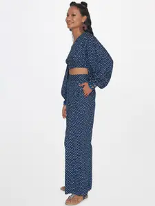 Global Desi Printed V-Neck Top With Trousers