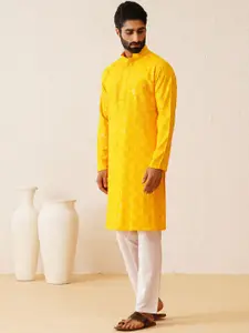 SOJANYA Geometric Embroidered Mandarin Collar Sequins Pure Cotton Straight Kurta