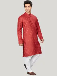 Authentics Geometric Woven Design Mandarin Collar Straight Cotton Kurta