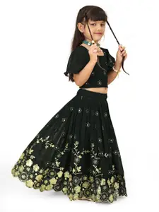 BAESD Girls Embroidered Flared Sleeves Thread Work Ready to Wear Lehenga With Blouse