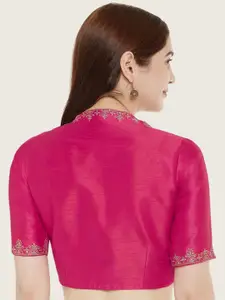 Studio Shringaar Floral Embroidered Cotton Silk Saree Blouse