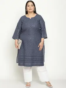 QUEENLEY Women Flared Sleeves Chikankari Kurta